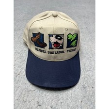 Vintage Disney Store Goofy Snapback Hat Cream Navy Blue 90s Embroidered Cap OSFM