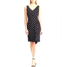 Lauren Ralph Lauren Black Polka Dot Dress Side Ruching And Ruffle Size 6 NWOT