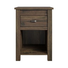 Farmhouse Nightstand with Barn Door, Drawer & Open Cubby, Weathered Finish