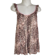 Victoria Secret Womans Lingerie Nightie Medium Brown Pink Leopard Print Tie Back