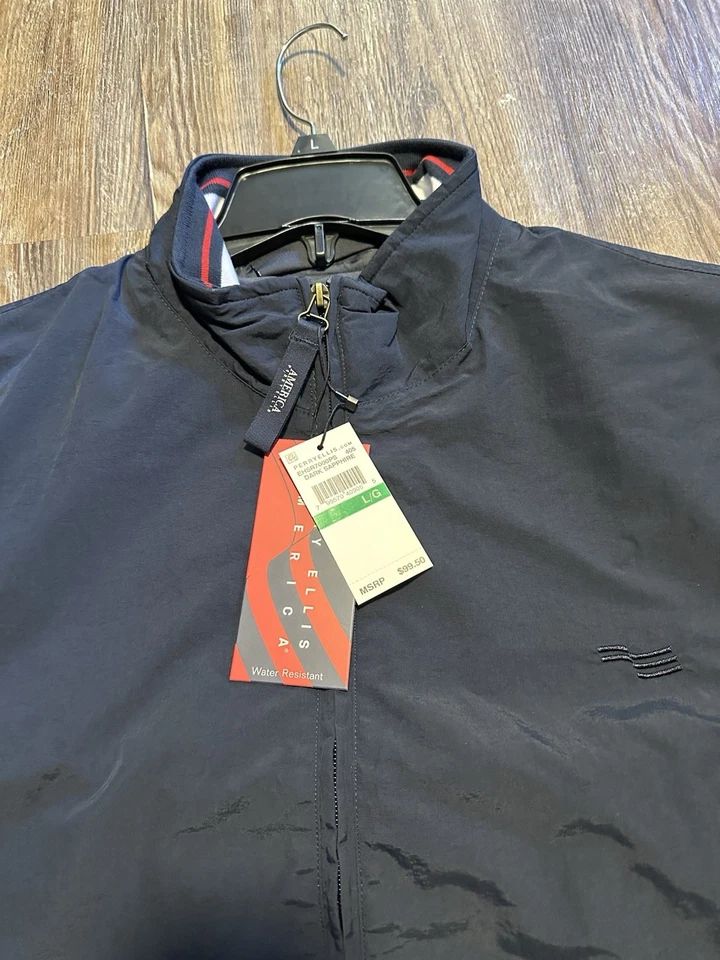 PERRY ELLIS AMERICA DARK SAPHIRE BLUE LARGE NYLON WIND RAIN JACKET MENS NWT NEW - Image 2 of 4