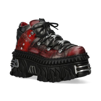 New Rock M-WALL106N-C17 Rot Silber Plateau Metallisch Biker Gothic Stiefeletten