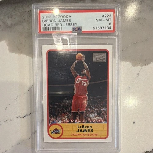 Topps 2003 Bazooka LeBron James #223 Red Jersey RC Cleveland Cavaliers PSA 8