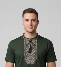 Men's T-Shirt Ukrainian Vyshyvanka With National Ornament Short Sleeve