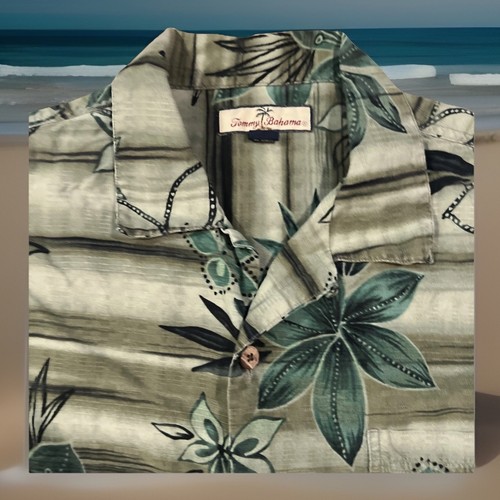 Tommy Bahama Floral Hawaiian Aloha Pocket Shirt Adult Large 100% Silk Vintage