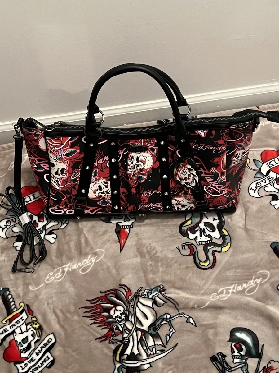 Ed Hardy Women's Satchel Red/Black Handles Shoulder Strap