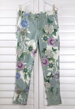 JOHNNY WAS 225 Green Swingline Cotton Twill Floral Pants Jeans Size 4