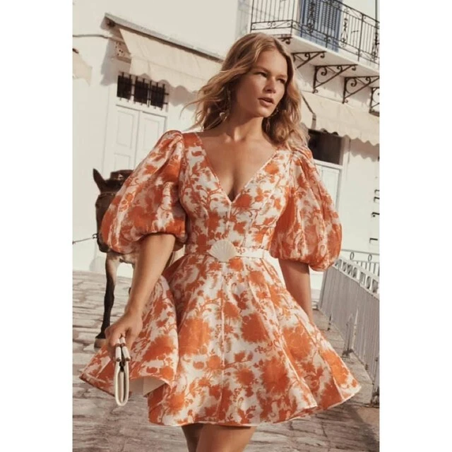 Zimmermann Mini Orange Floral Dress Japan Size L With Shell Belt