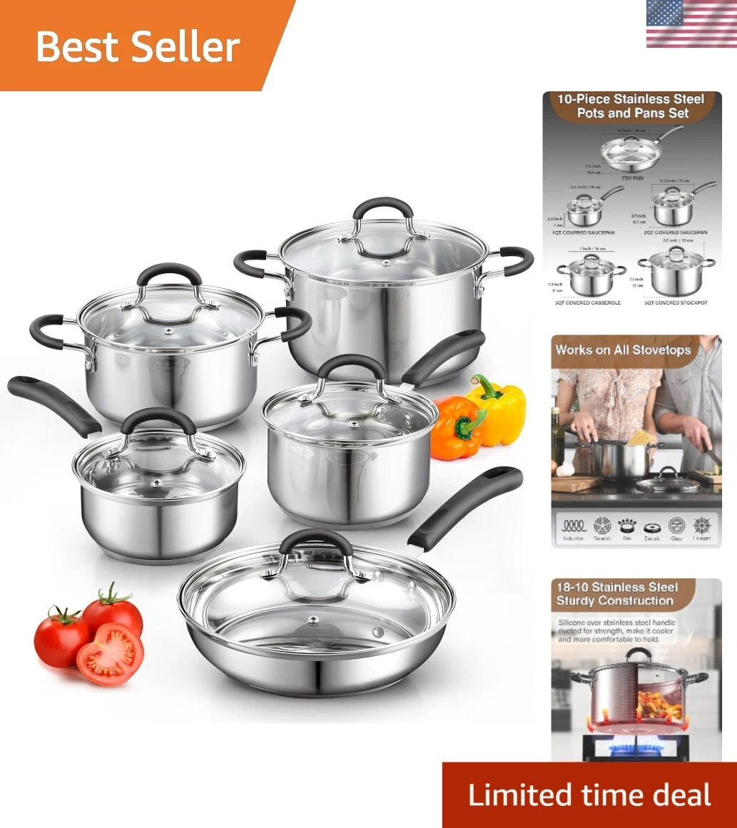 Professional 10-Piece Stainless Steel Cookware Set - Induction Compatible
Opens in a new window or t