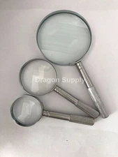 New 3pc High Power Magnifying Glass Set - 10X 8X 6X w /Chrome Plated & Handle 