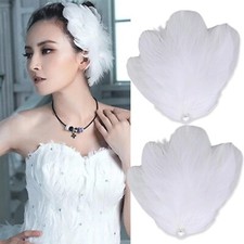 White Feather Hair Clips for Women 2 Packs, Ballet Style Pearl Ostrich White ...