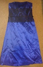 After Six 6222B Strapless tea length Satin Dress Sapphire blue Size 10 lace prom