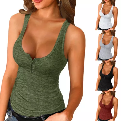 Women Summer Cotton Low-cut Vest Sleeveless T-Shirt V Neck Tank Top Camisole - Picture 2 of 10