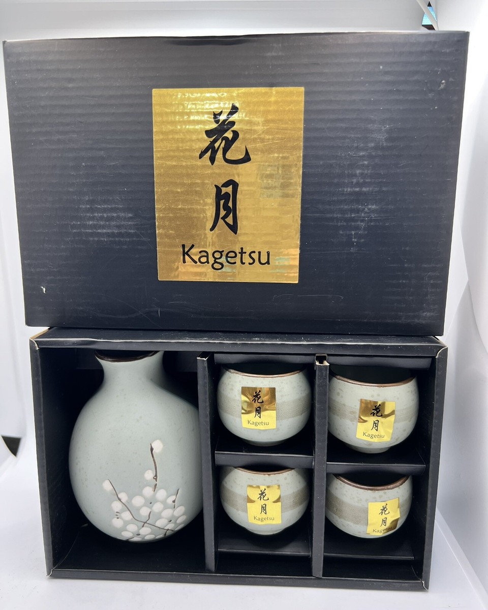 Kagetsu Japanese Glazed Porcelain Sake Set 9.5oz w/ 4 Cups Kagetsu Japanese Glazed Porcelain Sake Set 9.5oz w/ 4 Cups