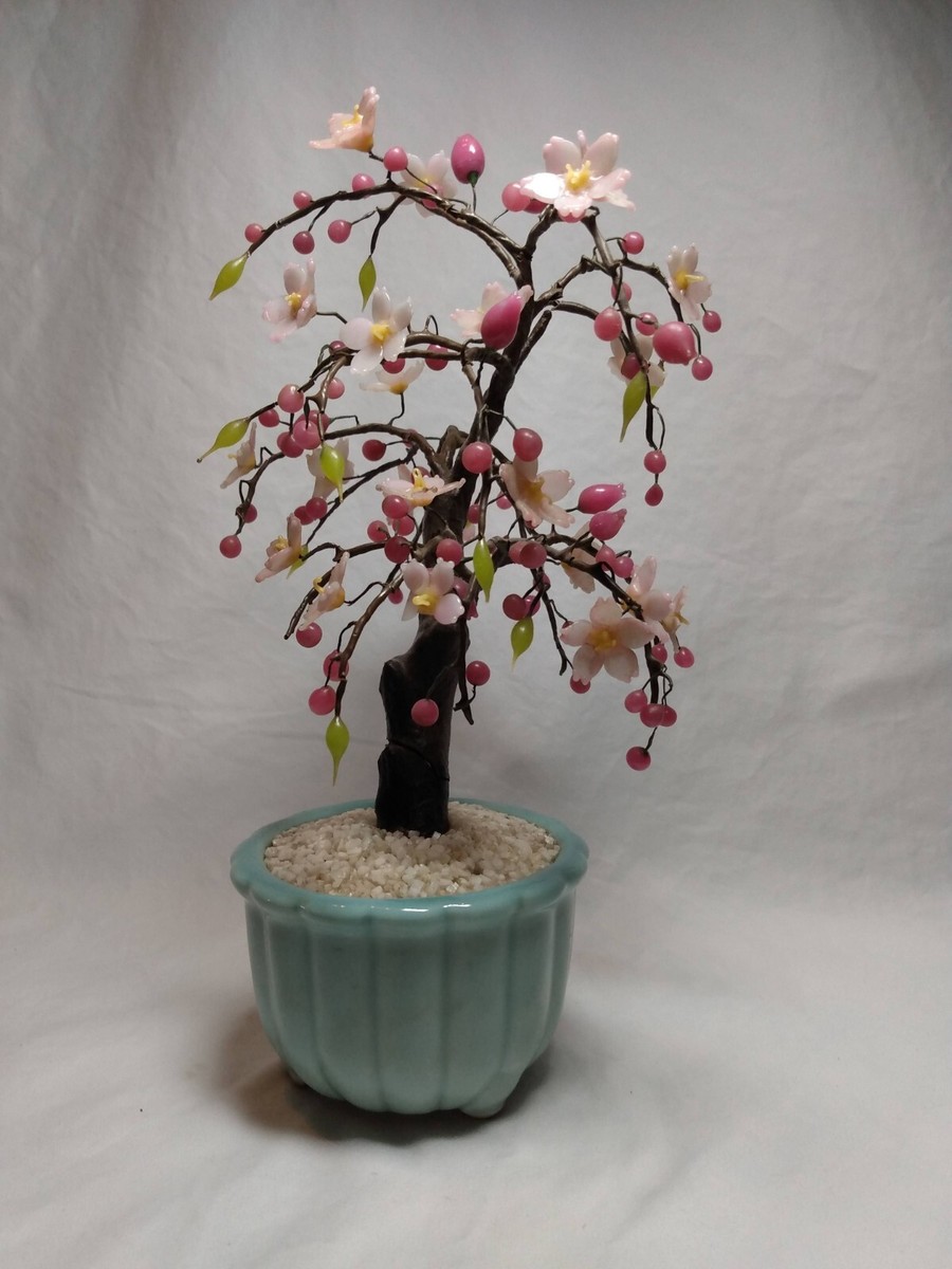 Vintage Japan Flower Blossoming Bonsai Tree In Pot 9 3/4