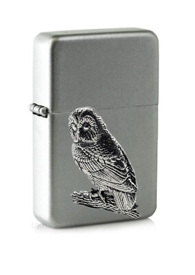 #ad B3 Tawny Owl emblem on a flip top petrol lighter windproof silver boxed GBP 14.95