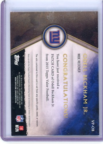 2015 Topps Valor #VP-OB Odell Beckham Jr Patch 266/299 - Giants - Picture 2 of 2