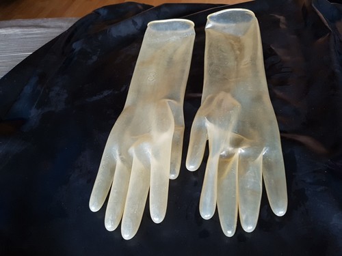 Latex Rubber Black, Orange or Transparent Fetish Gloves - Picture 10 of 12