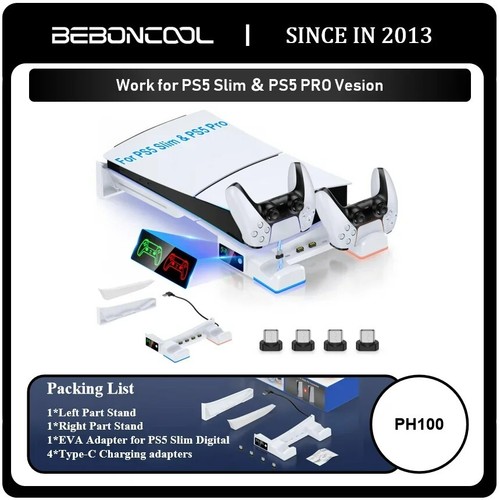 PS5 Stand Cooling Fan For PS5 Slim/PS5 Disc&Digital Controller Charger Station