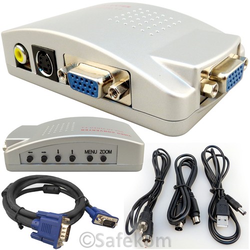 Laptop PC VGA to TV AV LCD RCA S-Video Signal Adapter Converter Box +Video Cable - Photo 1/7