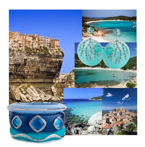 NEW $350 MIRIAM SALAT Capri Nugget RESIN Rhodium Sterling CUFF BRACELET Blue - Picture 8 of 14
