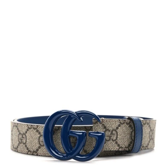 Ceinture Gucci neuve GG Supreme monogramme cuir de veau émaillé double G 30 mm ceinture 95 38 bleu
