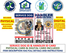 SERVICE DOG  HANDLER ID CARD PVC CUSTOMIZABLE PHYSICAL  DIGITAL INCLUDED