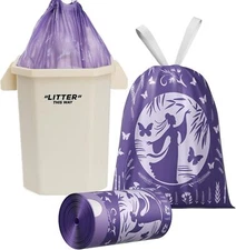 4-6 Gallon 80pcs Drawstring Trash Bags Purple Strong Bathroom Garbage Bags