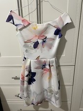 White Flower Bandeau Off The Shoulder Skater Dress Size Small 