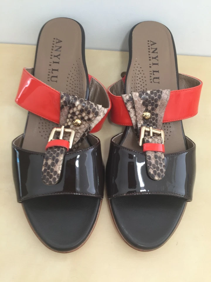 NEW Anyi Lu Patent Leather Open Toe LUCY Wedge Sandal Front Buckle EUR 38.5 US 8 - Image 4 of 4