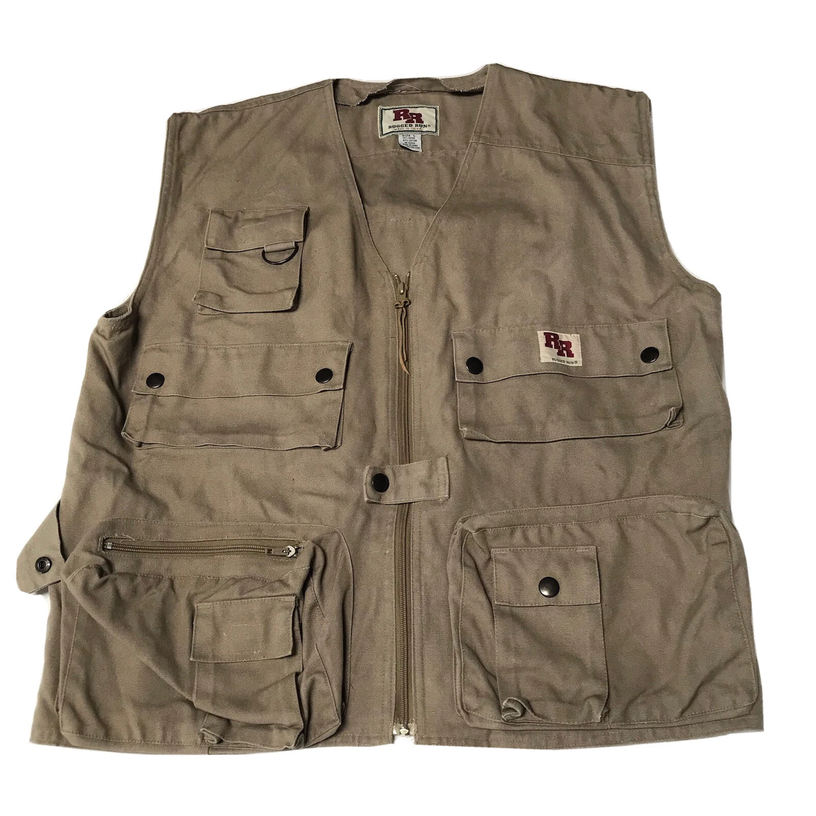 Rugged Run Vest Mens Large Canvas Utility Hunting Outdoor Gorp Fishing Safari