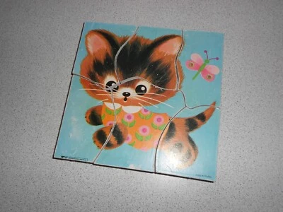 puzzle vintage plastique dessin chat - Photo 1/3