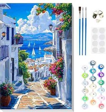 Paint by Numbers for Adults Beginner – Coastal Town Scene with Frame Included