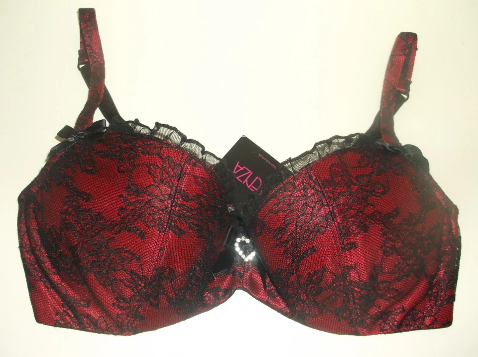 Nuevo con etiquetas Sujetador La Senza 34A 36A 32F Encaje Rojo Negro Diamante Corazón Foto 2 de 4