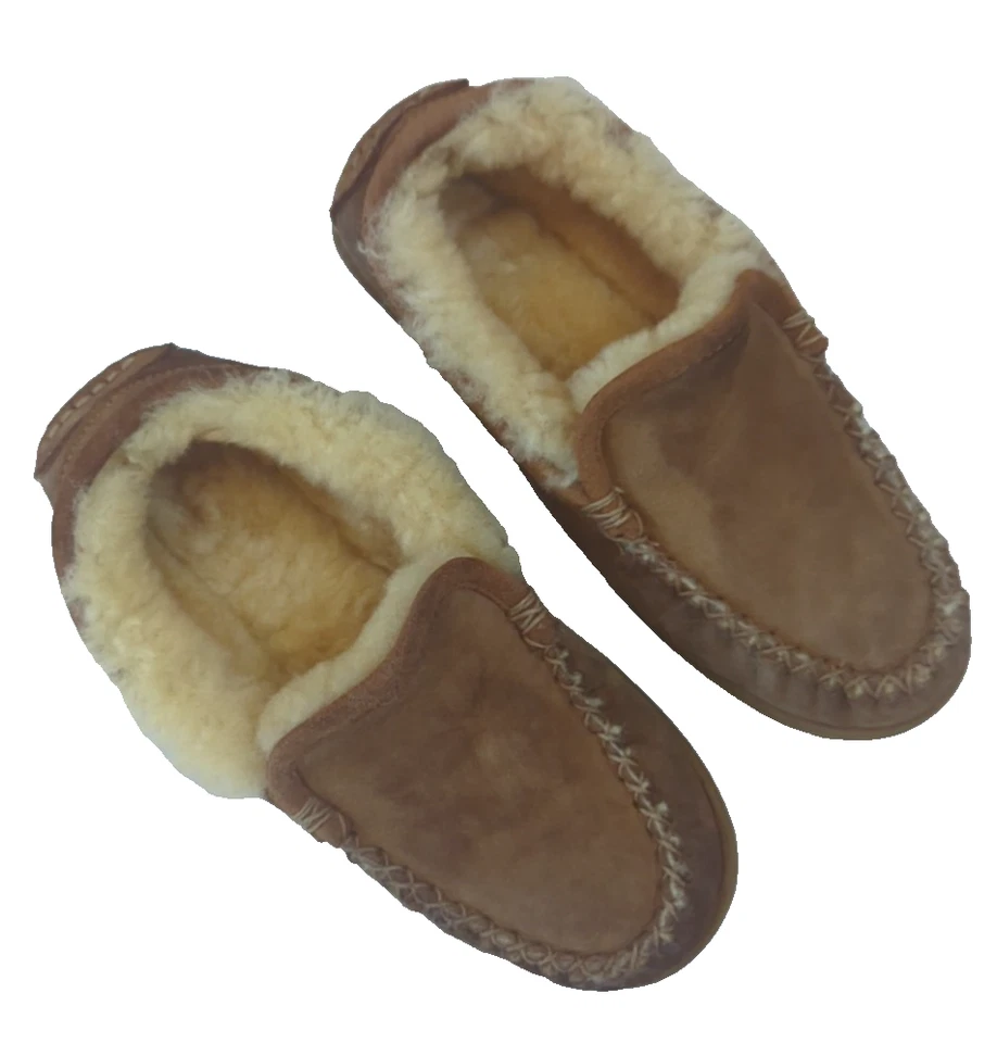 Zapatillas mocasín de gamuza marrón Lands End para mujer forradas de piel talla 6 suela de goma Foto 2 de 4