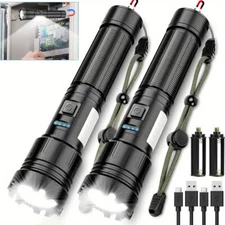 2 Set Super Bright Military LED Torch COB Flashlight Rechargeable Work Light