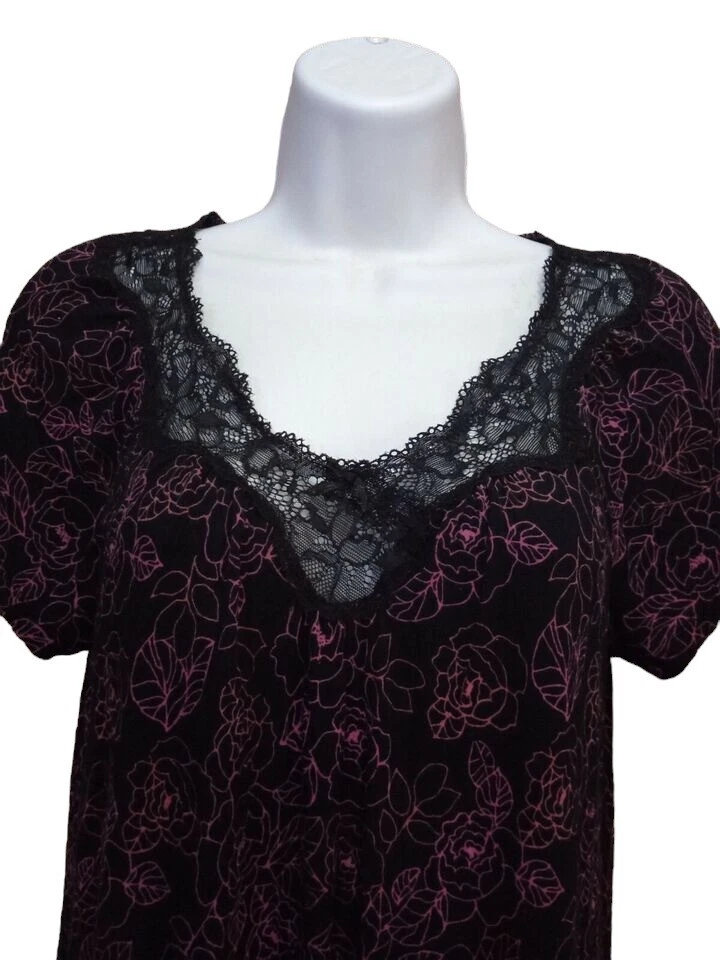 Apt. 9 Intimates Ladies M Rayon Sleep Top, Pink/Black, Floral. H-3 - Image 3 of 4