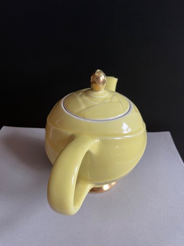 Hall kanariengelb Teekanne Gold Details rund 6 Tassen Mid Century MCM Vintage 0219 - Bild 6 von 7