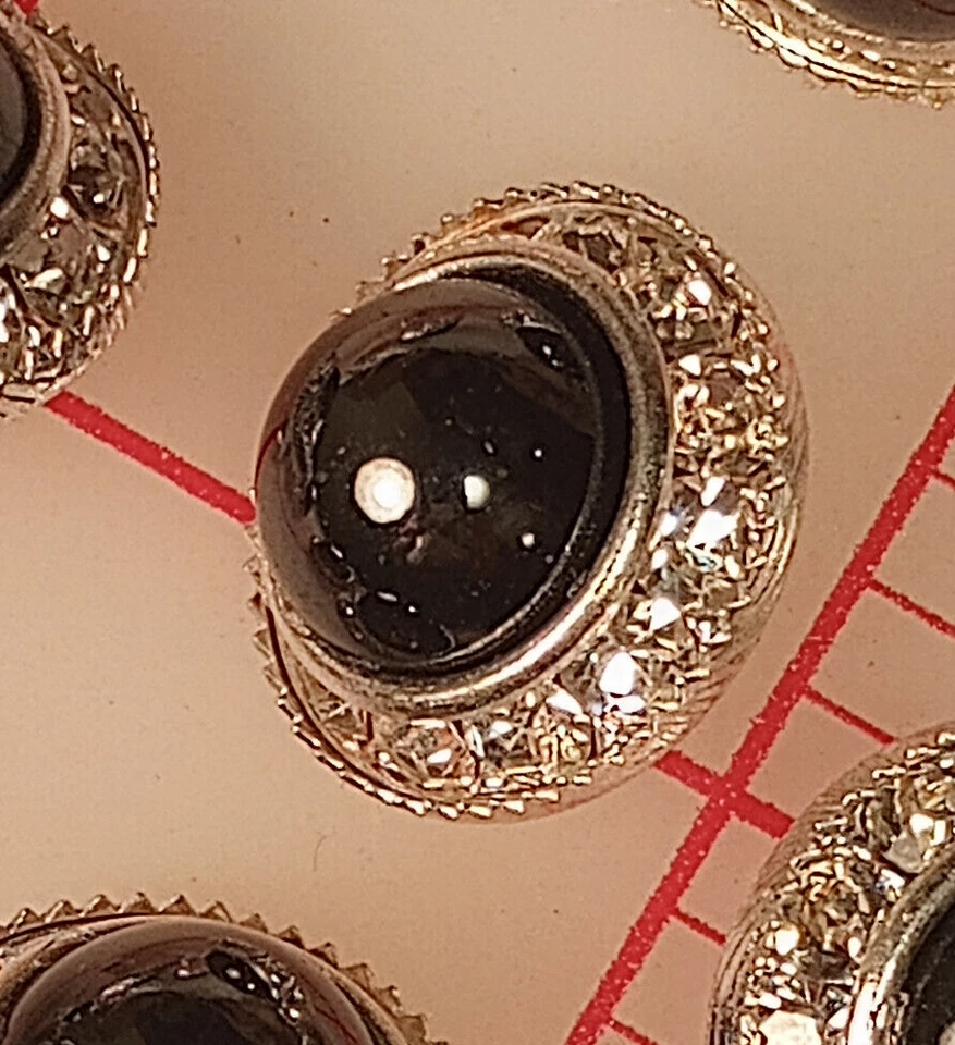 5 Czech Crystal Rhinestone Shank Buttons Hematite (Off Black) Glass Center 5/8" - Image 2 of 4