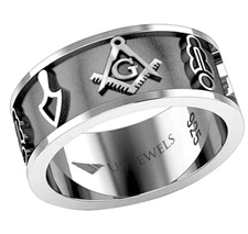 US Jewels Men's 8mm 925 Sterling Master Mason Masonic Band Ring