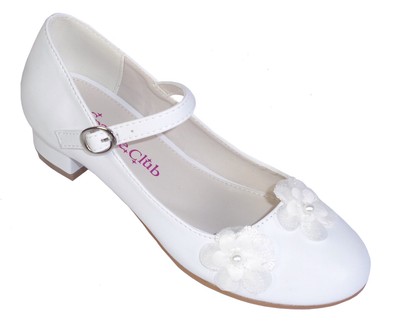 Le Ragazze Per Bambini Scarpe con tacco bianco 1st Comunione Fiore Ragazza  Damigella D'onore | eBay