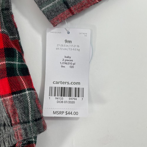 Conjunto de franela de una pieza Carters bebé niño talla 9M rojo negro gris nuevo con etiquetas - Imagen 4 de 5