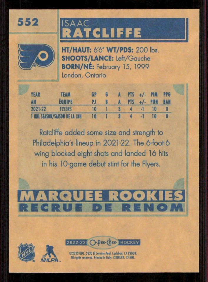 2022-23 O-Pee-Chee Retro #552 Isaac Ratcliffe - Image 2 of 2