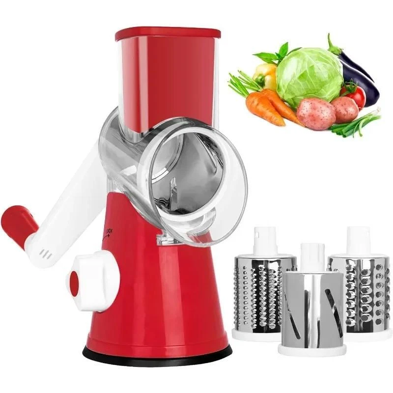 Multifunctional Rotary Slicer – 3 Sharp Blades for Veggies, Cheese & Kitchen Pre