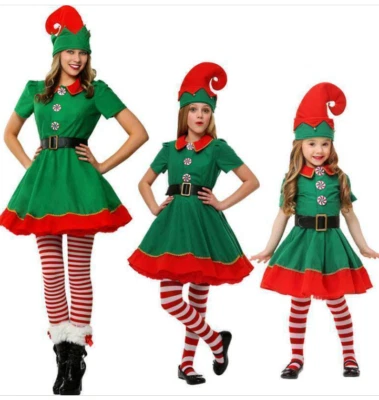 Womens Kids Girls Elf Cosplay Costume Xmas Christmas Party Dressing Up Outfits