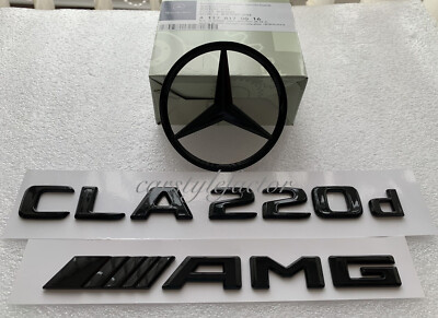 Glanz Schwarz Heck Kofferraum Stern Emblem & Embleme für Mercedes CLA220d AMG W117 2013-18