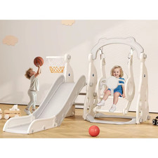 4 in 1 Toddler Play Center: Slide, Swing, Basketball, Storage for Ages 1-3, Suit