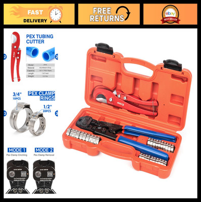 PEX Crimping Tool Kit for 3/8'' to 1'' PEX, Clamp Rings & Tubing Cutter, 30 Pack