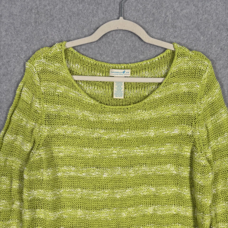 Suéter Caribbean Joe XL Verde Lima Tejido Abierto Transparente Texturizado Playa Náutico Foto 2 de 4