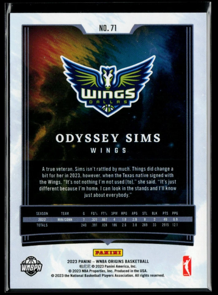 2023-24 Panini Origins WNBA #71 Odyssey Sims - Image 2 of 2